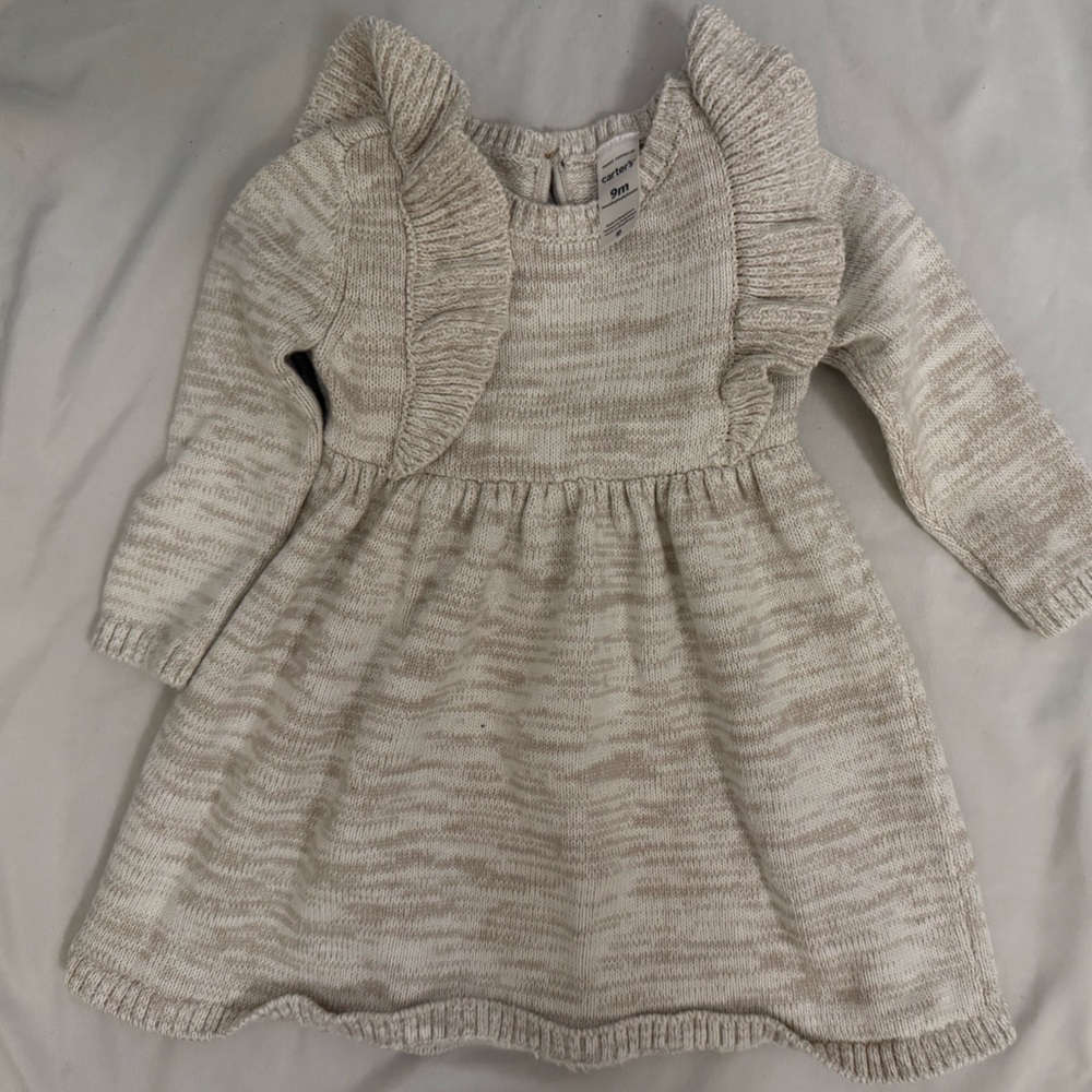 Carter’s Cream Marled Ruffle-Knit Women’s Sweater Dress